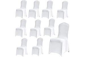 TIGERKINWIT Chair Covers Pack of 10 Universal White Elegant Chair Removable Elastane Spandex Chair Covers Washable Elastic Chair Protector Chair Cover for Christening Birthday Wedding Banquet Decoration