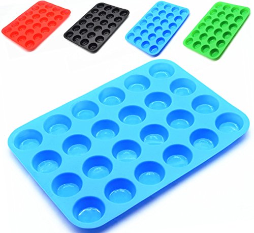 4AHero-Innovations Mini Muffin-Blech Silikon-Muffin-Form Silikon-back-form für Muffins, antihaftbeschichtet Muffinblech. Selbst Cupcakes, Kuchen, Pudding, Brownies backen. (24, Blau) für 24 Muffins