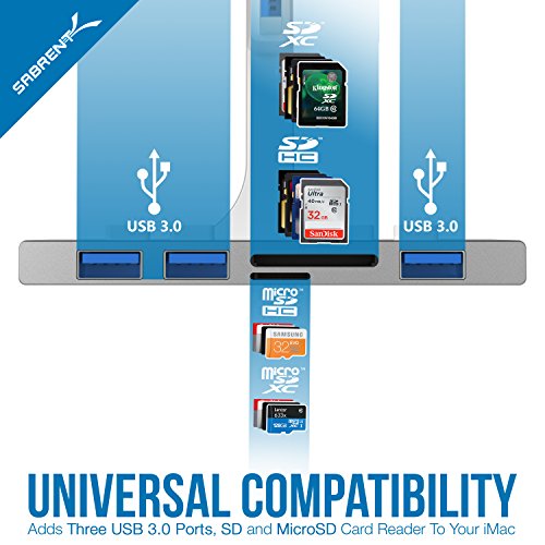 Sabrent USB HUB + Kartenleser – 3-Port USB 3.0 Hub mit Multi-In-1 Kartenleser für iMac (2012 und später) Schlanker einteiliger-Unibody [iMac Slim Unibody] (HB-IMCR) - 7