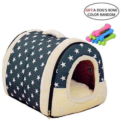 patrón de estrella Nido para mascotas, suave y acogedor perro mascota nido cálido nido mascota algodón, Multifuncional plegable Cama Cómodo Casa Para Perro gato Mascota (L, azul)