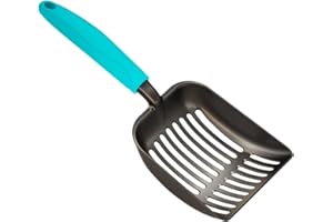 WePet Katzenstreuschaufel, Aluminium-Siebschaufel, Metall Schaufel für Katzen, Tiefe Schaufel mit diagonalen, Langer Griff, Kitten-KOT-Hebeschaufel für Katzenklo, Größe M, Türkiser Griff