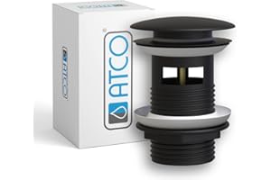 Valvola di scarico ATCO® PU18 con troppopieno e chiusura a pressione, eccentrica, per lavabo, nero