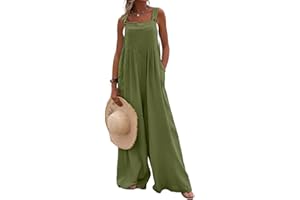 SaiDeng Salopette d'été pour femme - Jambes larges - Avec poches - Combinaison ample décontractée pour femme - Sans manches - Bretelles réglables - Fermeture à boutons