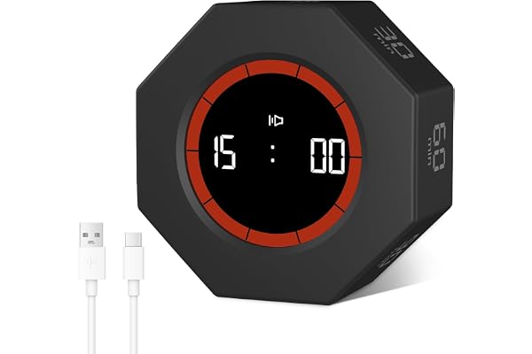 Cuteefun Cube Time Timer, Roterande oktagon, Pomodoro-timer, 1/3/5/15/30/60/90 minuter, digital timer, inlärningstimer, barntimer, justerbar ljudtimer för kök, studier, möte