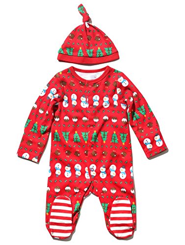 M&Co Baby Newborn Long Sleeve Festive Christmas Pudding And Snowman Print Sleepsuit And Hat Set Red 0/3 Mnths