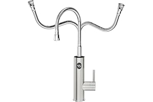 ESOP Robinet Chauffant Instantané Cuisine 230V, 3200W Robinet Chauffe-eau Électrique Instantané avec Affichage de la Température LED et Flexible Bec, Rotatif à 360° Mitigeur en Acier Inoxydable, Argent