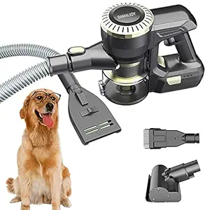 DAMAIJOY Upgrade Pet Grooming Brush Comb, Unique Patent Best Pet Hair Remover Tool Vacuum Cleaner for Dog Cat Fur Shedding Removal 4 in 1 Multipurpose Cordless Handheld for Carpet Furniture Couch Car