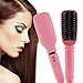 Hair Straightener Brush, YANX Anti-Static Ceramic Hair Straightening Brush 2-in-1 Electric Heating Anion Hair Brush with a Travel Bag (Pink)