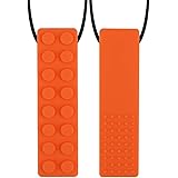 FGRYB Sensory Chew Necklace for Boy, Chewy Stick Food Grade Silicone Teeth Chewy Pendant Kid Teeth Toy, Sensory Reduce Chewing Biting Fidgeting Necklace for Boy/Girl/Heavy Chewer/Autism Orange