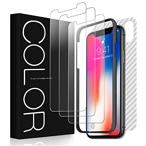 G-Color Pellicola Vetro iPhone XS/X, [3 Pezzi con 2 Pezzi Posteriore] Trasparente Pellicola Vetro Temperato AntiGraffio [ Facile da Installare] per iPhone XS/X-(Garanzia a Vita)