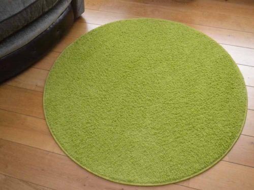 Plain Round Circular Green Shaggy Pile Rug. Available in Different Sizes (80cm Diameter (Circle))