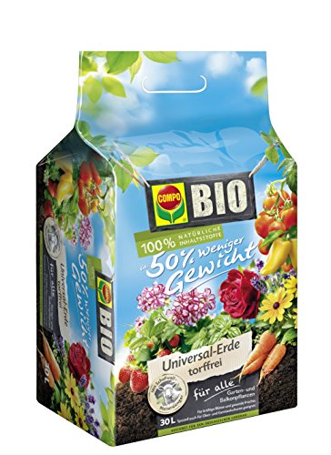 COMPO BIO Universal-Erde torffrei ca. 50% weniger Gewicht mit Schafwolle, hochwertige BIO Blumenerde, 30 L