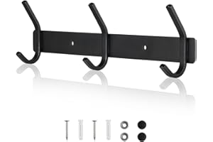 Qiannhee Heavy Duty Coat Rack Wall Mounted 30CM up to 30KG Rustproof Stainless Steel Coat Hooks Clothes Rack Screw in Wall 3 Black Hooks for Wardrobe Door Kitchen Bathroom Hallway Living Room
