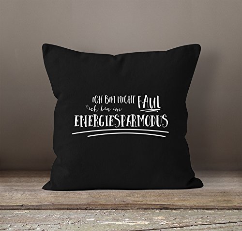 cooler Kissen-Bezug mit Spruch, Ich bin nicht faul ich bin im Energiesparmodus, Kissen-Hülle, Deko-Kissen, 40×40, Baumwolle, Moonworks® schwarz unisize - 2