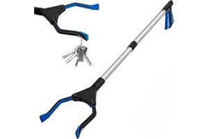 AMRSPTTE Litter Picker with Magnetic, Foldable 81cm/32in Garden Grabber Stick Leaf Trash Picker Reacher Grabber, Reaching Aid Litter Rubbish Pick Up Tool for Elderly Disabled (Blue)