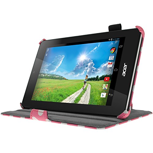 igadgitz Pink mit weißen Polka punkte PU Ledertasche Hülle Cover für Acer Iconia One 7 B1-730HD mit Stylus-Stift Elastischen Halter + Multi-Winkel Betrachtungs + Handschlaufe + Displayschutzfolie - 6