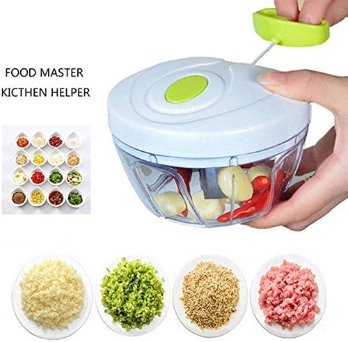 Food Chopper, Super Easy Pulling Hand Held Vegetable Fruit Mixer/Blender With 3 Sharp Stainless Steel Blades, Suitable for Salad,Fruits,Vegetables,Nuts,Herbs,Onions,Sauces,Purees (white)