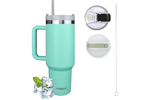 STARLA Kubek termiczny ze słomką i uchem, pojemność 1,2 l, 2 pokrywki, szczelny, ze stali nierdzewnej, kubek termiczny do kawy, kubek na wodę, na napoje, kubek podróżny, kubek do picia z uchwytem