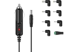 LIANSUM Caricabatteria da auto DC 12V 2A Cavo di alimentazione universale da 5,5x2,1mm accendisigari con per lettore GPS, DVD,altoparlanti,tiralatte, fotocamera, etichettatrice, router Cable con 8 connettori