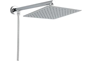 Rozin 8 inch Shower Head Set with Shower Hose Shower Arm, Square Ultra Thin Stainless Steel Chrome Shower Head Wall Mounted Shower Tap