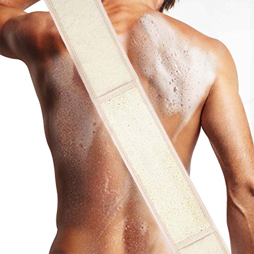 Loofah Exfoliating Back Scrubber For Shower by DigHealth, Large Size 31.61in with Long Handle, Double Side Scrubbing Strap, Body Bath Sponge with 100% Natural Luffa, Back Washer for Men and Women