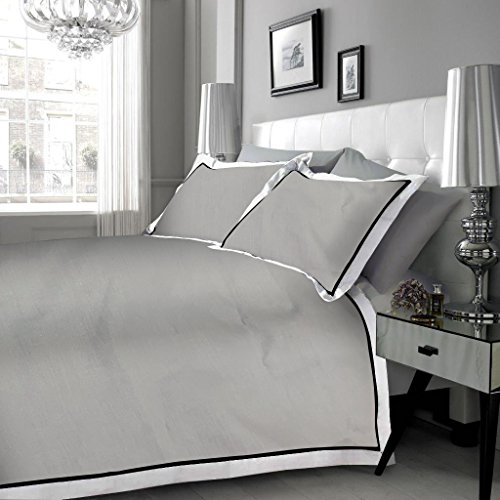 Rayyan Linens 3 Piezas Mayfair 100% algodón Egipcio 200 Hilos edredón Funda de edredón Juego de Cama con 2 Fundas de Almohada [200 Hilos Mayfair Plata Negro Blanco Blanco]