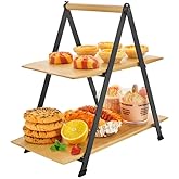 Deconox 2 Katlı Dikd&ouml;rtgen Bambu Servis Sunum Seti B&uuml;y&uuml;k Boy, Kuru Pasta, Kurabiye ve Kek Sunumları İ&ccedil;in B&uuml;y&uuml;k Boy (34cm-26.5
