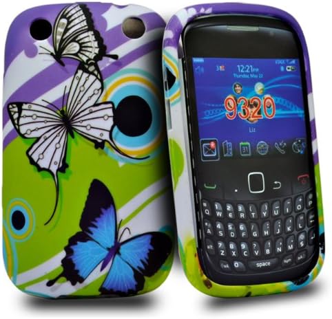 phonedirectonline - Blue butterfly flower design silicone gel case cover for Blackberry curve 9320