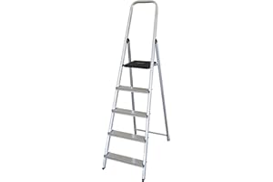 FERRETERIA LEPANTO Escalera Plegable 5 peldaños de Aluminio, Escalera de Tijera Resistente y Ligera, Antideslizante, Uso domestico, soporta hasta 150 kg