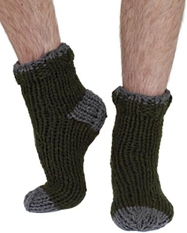Arron extra warm handmade wool bed/sofa socks in moss | Pachamama