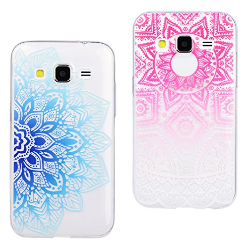 [2 Stücke Hülle] Rosa Schleife Ultra Dünn Slim Case Premium Weich TPU Silikon Schutzhülle Backcover mit Mandala Muster Design für Samsung galaxy Core Prime G360 Silikon