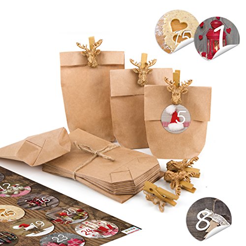 Download Calendrier de l'Avent à monter soi-même : 24 mini sacs en papier marron, naturel 15 x 9 x 3,5 cm + 24 pinces IRSCH Doré + FOTOMOTIVE 1 à 24 chiffres autocollants de calendrier de l'Avent Download Calendrier de l'Avent à monter soi-même : 24 mini sacs en papier marron, naturel 15 x 9 x 3,5 cm + 24 pinces IRSCH Doré + FOTOMOTIVE 1 à 24 chiffres autocollants de calendrier de l'Avent