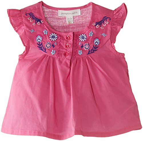 Pumpkin Patch Baby-Girls Embroidered Yoke T-Shirt, Azalea Pink, 6-9 Months (Manufacturer Size:6-12 Months)