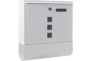 ‎WILTEC Wiltec Briefkasten mit Zeitungsrolle, weiß, 305 x 95 x 335 mm, Wandbriefkasten mit Namensschild, Sichtfenstern, Schloss und Zeitungsrolle, Postkasten aus pulverbeschichtetem Stahl