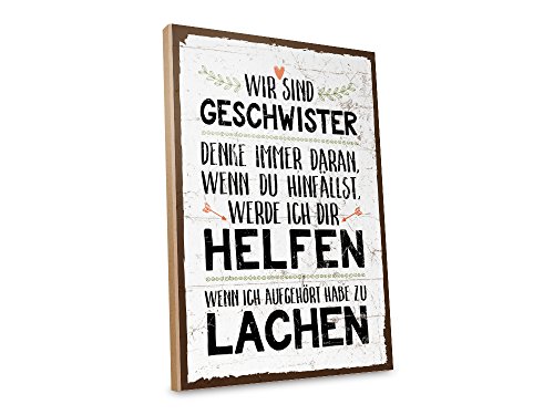 Holzschild mit Spruch – WIR SIND GESCHWISTER – shabby chic retro vintage nostalgie deko Typografie-Grafik-Bild bunt im used-look aus MDF-Holz, Schild, Wandschild, Türschild, Holztafel, Holzbild mit Zitat / Aphorismus als Geschenk und Dekoration zum Thema Bruder, Schwester, Liebe, Familie und Zusammenhalt von TypeStoff (19,5 x 28,2 cm) - 3