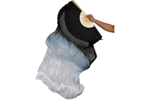 JUNGEN 1.8m Éventail à voile Eventail de Danse Multicolore Fan Veil Danse du Ventre Belly Dance Art populaire chinois Yangko Spectacle (Noir gris blanc)
