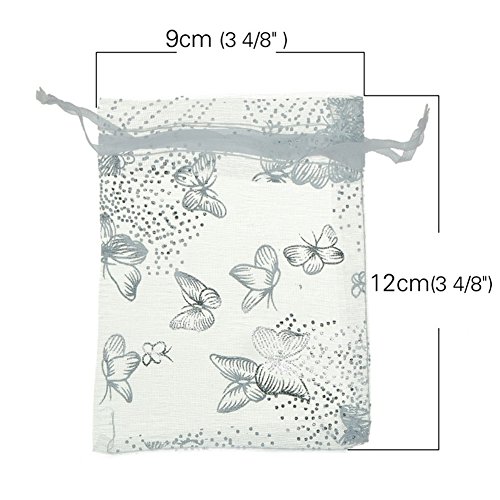 ZALAGO 9cm x12cm Weiß Organzasäckchen Säckli Geschenk Schmuckbeutel Schmetterling,50 stk - 2