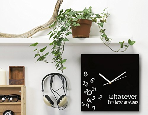 Uhr – WHATEVER I ‚m Late Anyway – Neuheit Wanduhr – quadratisch schwarz Gesicht mit weißen Zeigern und Zahlen - 2