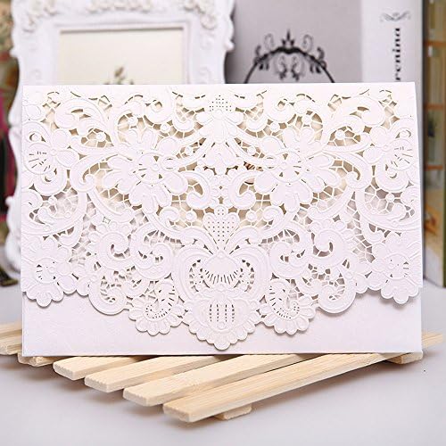 50PCS Paper Laser Cut Bronzing Wedding Invitation Cards Hollow Favors Invitation Cardstock for Engagement Birthday Graduation Baby Shower (OMK-WHITE)
