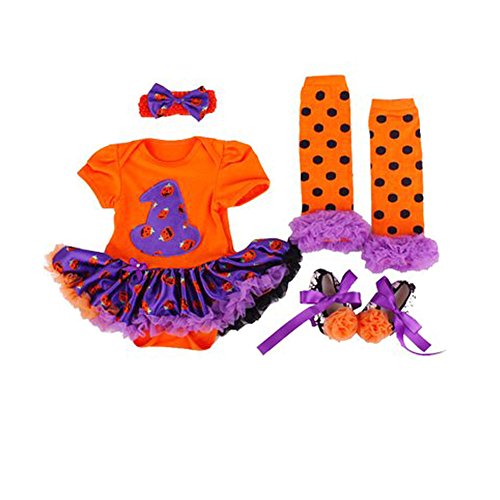 4PCS Baby Girl Halloween Hat Colorful Design Dress Outfit Clothes 0-12M (0-3Months)