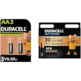 Duracell Şarj Edilebilir AA 2500 mAh Kalem Piller, 2'li + Duracell Optimum AA Alkalin Kalem Piller, 1,5 V LR6/MN1500, 8&rsquo;li Pa