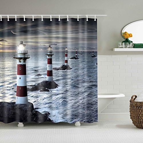 Huijun Waterproof Polyester Bathroom Shower Curtain With 12 Hooks - 180cmX180cm - #338