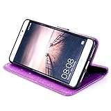 FESELE Glitzer Blume Schutzhülle für [Huawei Mate 9] Schmetterling Katze Prägung Kristall Glitzer Diamant Strass Brieftasche Hülle Leder Tasche Flip Handyhülle mit Magnetverschluss, Huawei Mate 9 Luxus Bling Wallet Case Kartenfach Ledertasche Leder-Mappen-Karten-Slot-Abdeckung mit Standfunktion für Huawei Mate 9 + Blau Eingabestift Stylus Touch Pen-Mädchen Katze,lila - 5