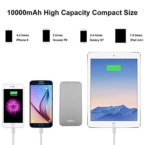 Moxnice Batterie Externe 10000mAh Power Bank Petit Chargeur Portable Rapide et Portable de Batterie avec Micro USB C  ble Int  gr   pour iPhone Android Samsung Galaxie Huawei iPad Tablette  gris 