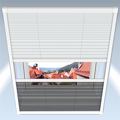 Preisvergleich Produktbild 1PLUS Fliegengitter Plissee für Dachfenster Insektenschutz Dachfensterplissee in weiß in verschiedenen Größen und Varianten (114, Duo-Plissee)