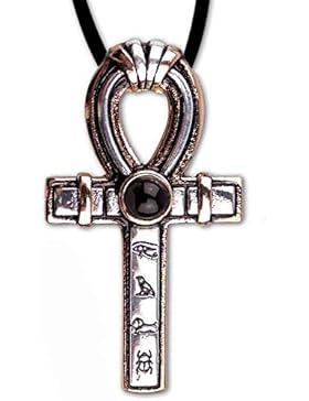 Anhänger ägyptisches Ankh Kreuz Bronze mit Lederhalsband Schmucksäckchen und Karte - Gesundheit und Energie