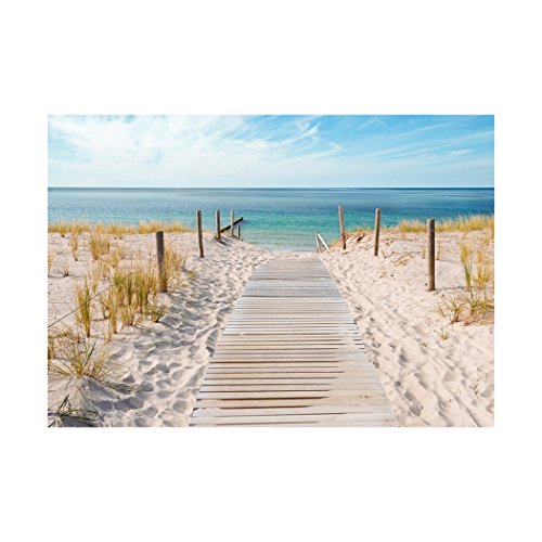 Fototapete Strand blau 300×210 cm !  PREMIUM VLIES TAPETE – PROFI QUALITÄT (Keine Papiertapete, keine Blasenbildung) – Top moderne Wanddeko – Fototapete 3D Illusion – Riesen Wandbild – Top Design Tapete – Neue exklusive Edition mit noch besser Druckauflösung – Deutsches Premium Vlies (Kein Import Vlies oder PVC), Schlafzimmer, Wohnzimmer, Kinderzimmer geeignet | modern Fototapeten Wandtapete Landschaft Meer Wasser Natur beige Sand FOA0007a62XL - 2