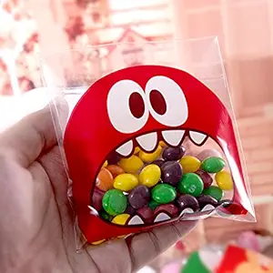 Chocozone Pack of 100 Self Adhesive Guddy Bags Party Favor Bags Cookie Bags Chocolate Pouches Birthday Party Return Gift Bags (Red)