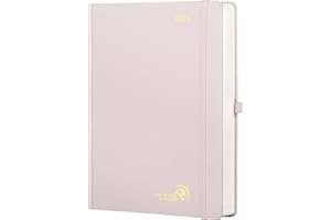 POPRUN Agenda 2025 Dia Por Pagina 21,5x30,5 cm, Tapa Dura en Planificador diaria 12 Meses de Ene 2025 a Dic 2025, Banda Elástica, 80 GSM Papel EU, Rosa Claro