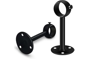 TOKPLNU Curtain Pole Brackets, 2 Pack Black Curtain Rail Brackets Heavy Duty Curtain Brackets for Poles Ceiling Curtain Pole Holder 25mm Stainless Steel Curtain Pole Support Wardrobe Closet Pole Sockets